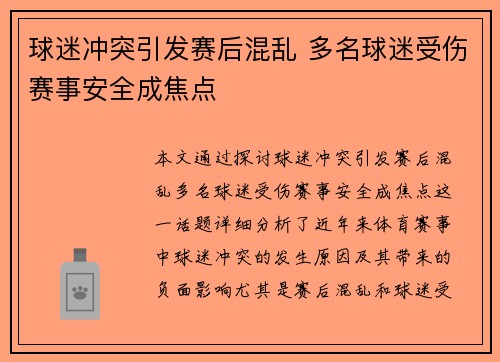 球迷冲突引发赛后混乱 多名球迷受伤赛事安全成焦点